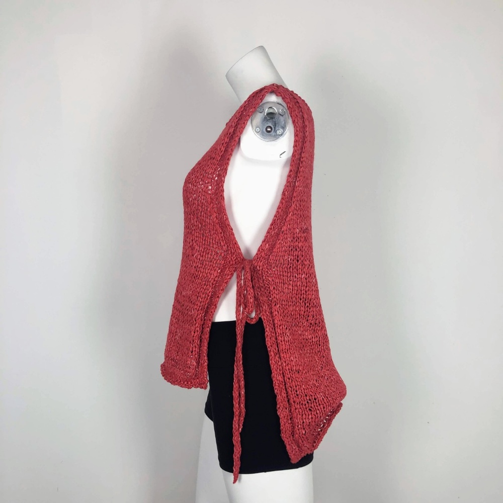 Zara Side Tie Vest Sweater Top Red Knit Lagenlook - Picture 3 of 6